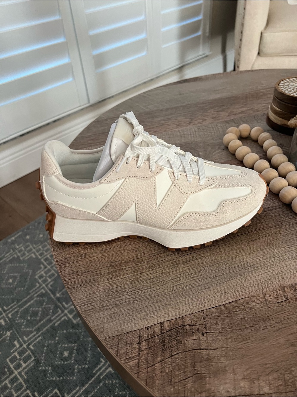 New Balance Women's Neutral Trainer in Cream and Tan Accent